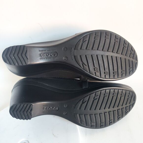 Crocs Mary Jane Heels Size 9 Womens Comfort Shoes Wedge Black Casey Travel Logo - Picture 8 of 10